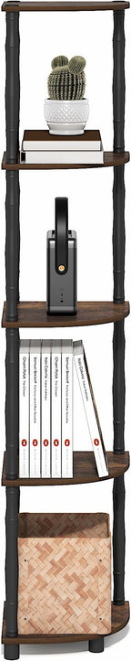 Furinno Turn-N-Tube Storage Shelves, 5-Tier Corner Book Shelf, Standing Corner Shelf, Toolless Open Shelves, Classic Tubes, for Organization and Storage, Living Room, Home Office, Amber Pine