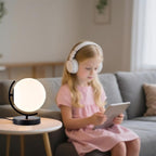 Modern Globe Table Lamp - 7.1" Opal Glass Shade, Black Metal Base - Mid Century Small Lamp for Bedroom Nightstand, Office Desk - Plug-in with 5.9FT Cord & On/Off Switch-Decorative Bedside Table Light
