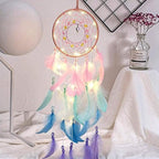 Dream Catcher Wall Decor, Handmade Dream Catcher with LED Light, Colorful Feather Dream Catchers Wall Decor, Dreamcatchers Gift for Girls Kids Women