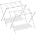 SONGMICS Luggage Racks for Guest Room, Set of 2, Suitcase Stand with Storage Shelf, Steel Frame, Foldable for Easy Storage, Hotel, Bedroom, Cloud White URLR003W02