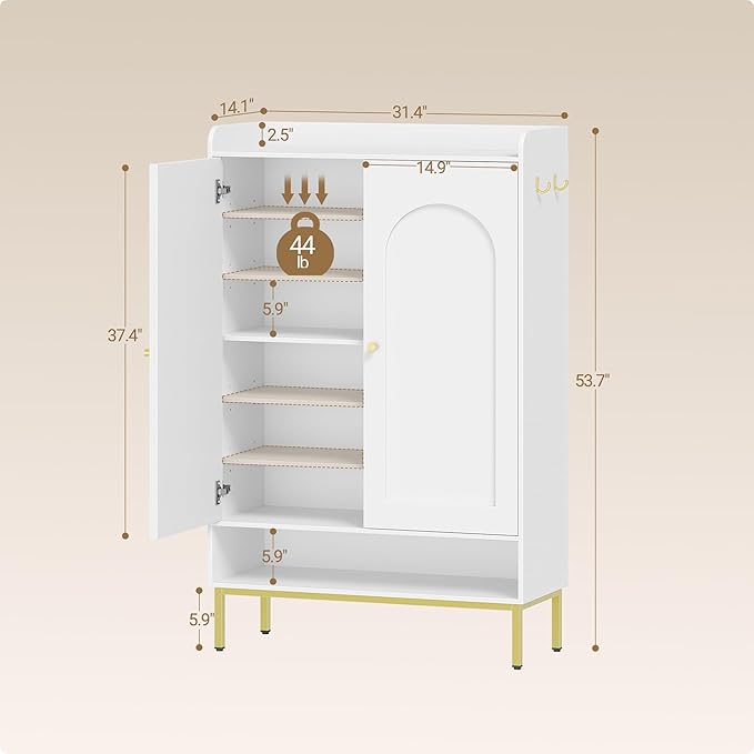 Shoe Cabinet with Doors, 7-Tier Shoe Storage Cabinet with Adjustable Shelves, Wooden Shoes Organizer Cabinets with Top Storage Layer, 28-32 Pairs, for Entryway, Hallway, White SR68703A