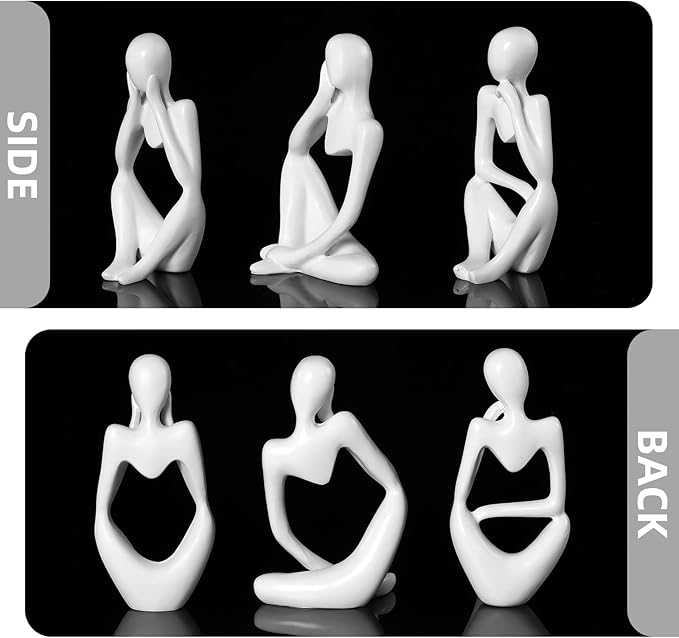 BMLCGJ Thinker Statue Gold Decor Abstract Art Sculpture, Golden Resin Collectible Figurines for Home Living Room Office Shelf Decoration,Great Gifts Ideas (White)