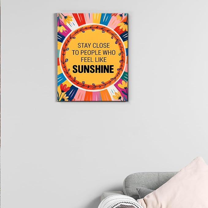 Inspirational Sunshine Wall Art Decor, Motivational Canvas Painting Pictures Artwork Posters Hippie Decor for Teens Room Bedroom, Natural Life Gifts for Women (8 X 10 Inches, Framed)