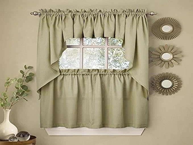 Sweet Home Collection Opaque Rib Cord Kitchen Curtains Pair, 24" Tier, Ribcord Sage