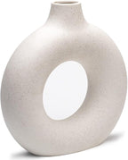 CEMABT White Donut Vase Hollow Ceramic Vase for Flowers Handmade Minimalist Boho ins Style Modern Home Decor for Wedding Dinner Table Party Living Room Office Bedroom(M)
