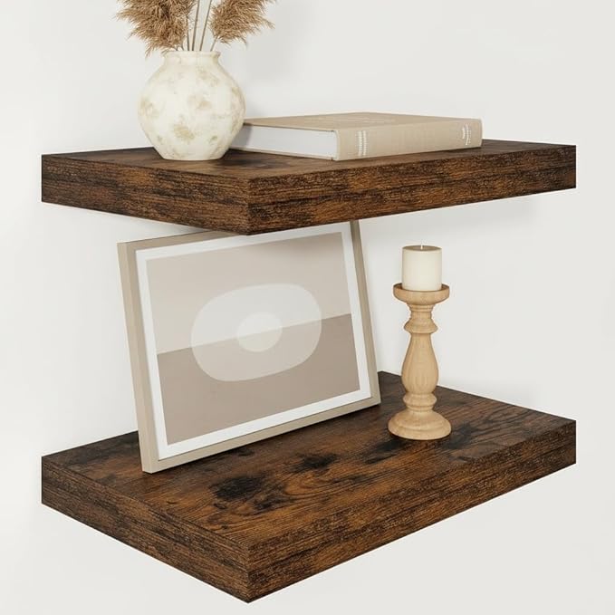 Vivelove 12" Deep Floating Shelves for Wall 16" Long, Wall Shelves for Living Room Bedroom Bathroom Kitchen Laundry Room, Farmhouse Rustic Shelves for Home Decor, 16" X 12" X 2" Set Of 2, Rustic Brown