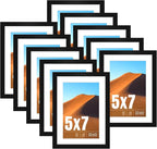 LaVie Home 5x7 Picture Frame Black Set of 10, Display 4x6 with Mat or 5 x 7 Without Mat Picture, Photo Frame Collage for Wall Gallery or Table Deco, Hanging or Tabletop Display