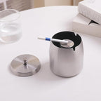 Large Ashtray with Lid for Cigarette, Stainless Steel Smokeless Odorless Windproof Ash tray for Home Office Tabletop Outside Patio Outdoor Balcony(3.93"x3.2"x3.82")