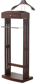 Proman Products Milan Valet Stand with Drawer, Top Tray, Contour Hanger, Trouser Bar, Tie & Belt Hooks and Shoe Rack - VL16226, Dark Walnut