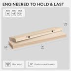 Homeforia 36 inch Wood Floating Shelves, High End Solid Natural Wood 36inch Large Floating Shelf Bathroom, Unfinished Wooden Floating Shelves for Wall, Heavy Duty Bracket, 36 X 6.5 X 1.75 in, Set of 2