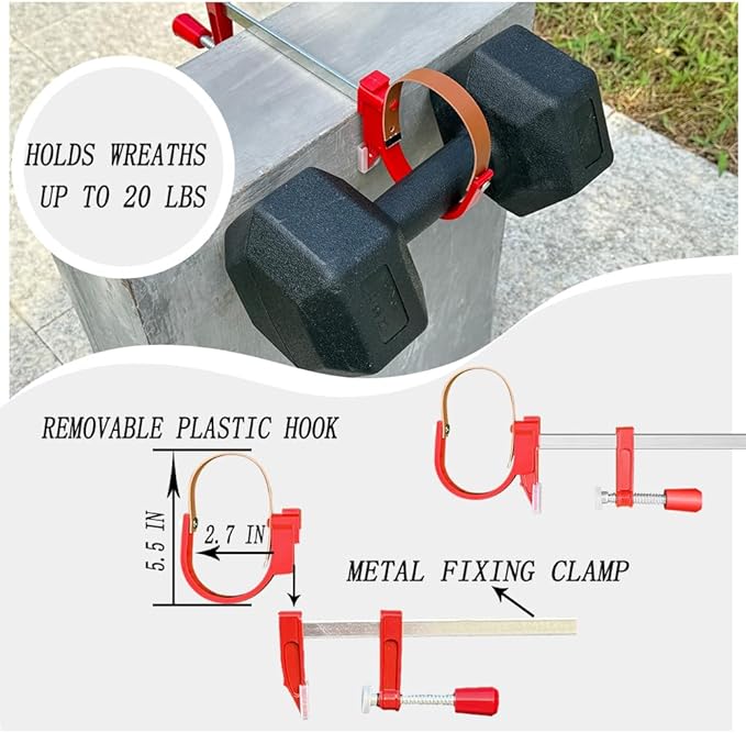 Red Headstone Wreath Hanger, 2-Pack Adjustable Cemetery Wreath Holder for 3'' to 8'' Tombstones & Grave Markers, Heavy Duty Wind-Resistant Decoration for Christmas, Memorial Day, Easter