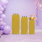 3 PCS Display Pedestal Stand, Metal Display Pedestal Stands Decoration Cube Sculpture Displays Column Square Displays Stands Pillars for Wedding Party Baby Shower Birthday (Gold, 3PCS)