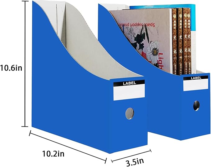 Limitliho 12 Pack Blue Cardboard Magazine Holder for Desk, Book Bins for Classroom Library,Office,Home, 10.6" H x 10.2" L x 3.5" W in Magazine File Holder