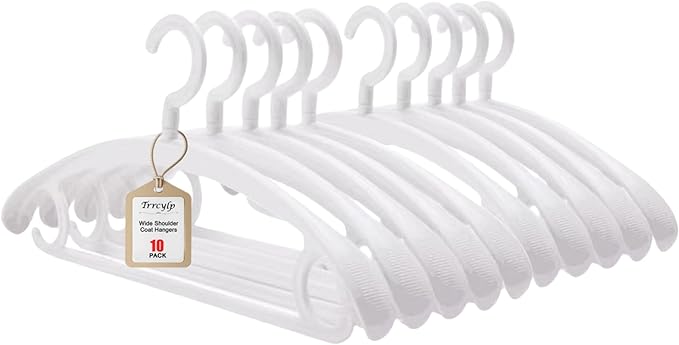 10 Pack Heavy Duty Coat Hangers 25lb Load Capacity Swivel Suit Clothes Hanger Wide Shoulder Jacket Hangers Thick Non Slip Rotating Large Winter Hanger (White)