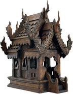 Large Wood Carved Thai Spirit House Model, Asian Inspired Home Decor, 15 Inches Tall
