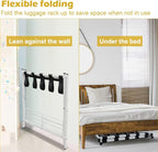 mocomax 1 Pack Folding Luggage Rack for Guest Room, Foldable Suitcase Stand Holder with Metal Storage Shelf for Bedroom, Living Room, Hotel Essentials, Heavy Duty Steel Frame, White