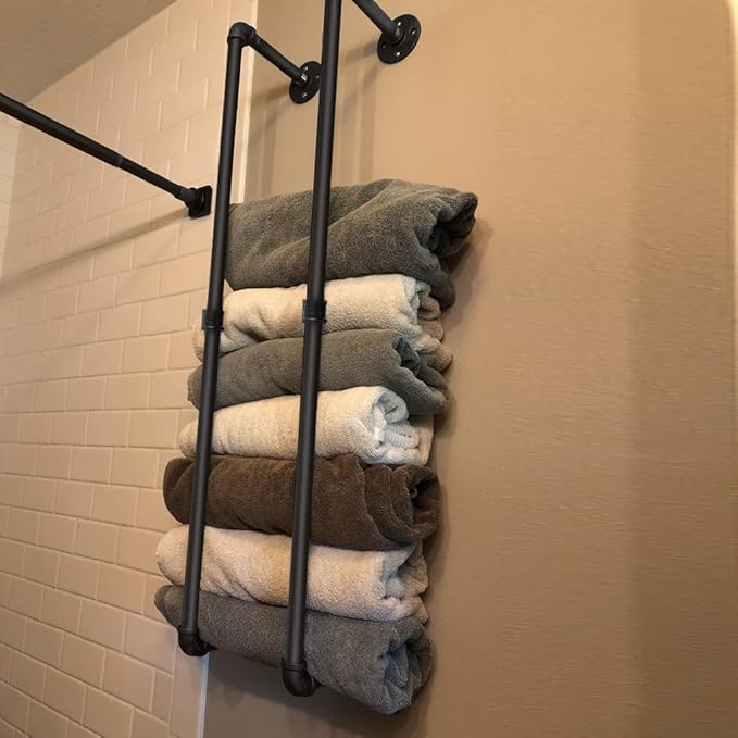 ERYTLLY RYTLLY Industrial Pipe Clothes Rack 38”,Multi-purpose Wall Mounted Iron Garment Rod,Heavy Duty Detachable Hanging Clothes Rack for Closet Rod,Black