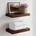 Homeforia Walnut 12 inch Floating Shelf, High End Solid Real Wood Small 12inch Floating Shelves for Wall Mounted, Dark Brown 12in Floating Shelves, Heavy Duty Bracket, 12 X 6.5 X 1.75 inches, Set of 4