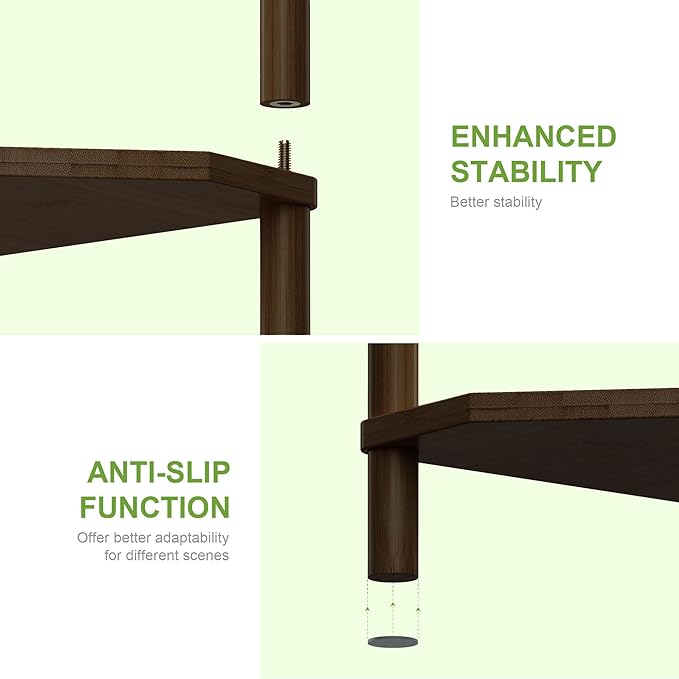 Wisuce Corner Shelf Stand - 4 Tier Walnut Bamboo Small Corner Bookshelf for Office Kitchen Bedroom Plant Stand Living Room Decor Small Space