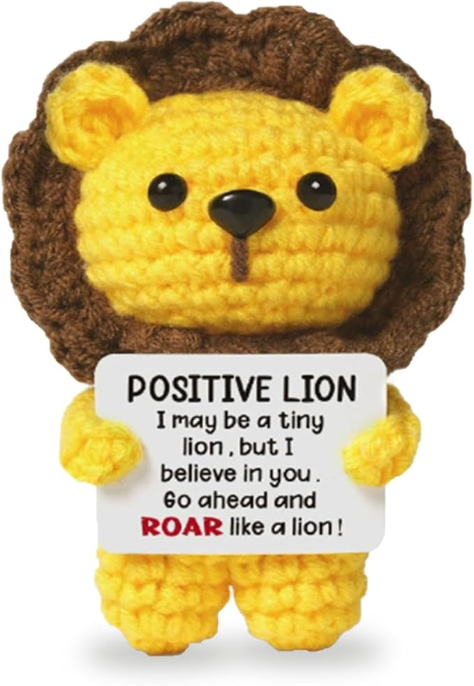 Positive Lion Gifts Love Support, Encouragement Christmas Birthday Gift for Women Men, Crochet Octopus Doll with Emotional Cards