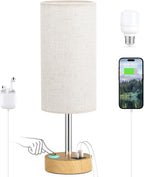 Dicoool Touch Bedside Table Lamp with USB - 3 Way Dimmable Wood Lamp for Bedroom Nightstand, Desk Lamp with Charging Station for Dorm, Living Room, Office, Kids Room, Small, 14in
