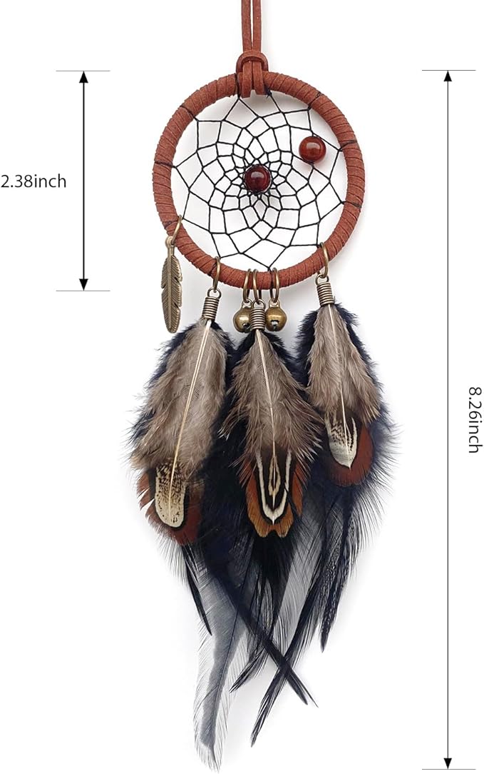 Dream Catcher for Car, Handmade Bohemian Style Rearview Mirror Hanging Decor with Feathers & Beads, Good Luck Charm for Safe Travel, Car Accessories for Women