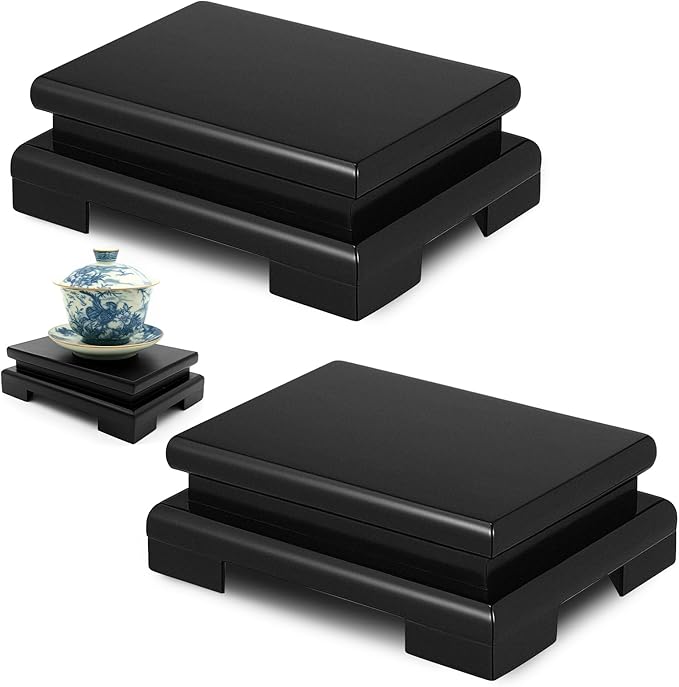 Chunful 2 Pcs Rectangle Wooden Display Stand 5.1 x 3.7 x 1.8 Inch Wood Vase Display Base Black Pedestal Stand Rectangle Vase Riser for Vases Teapot Trophy Collectibles Aquarium Lamp Home Decoration