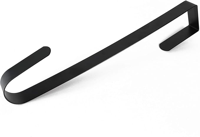 RN'D Over Door Wreath Hanger Hook - Thin Metal Overdoor Wreath Holder Seasonal Hanger Hooks for Front or Back Door (Black, 15")