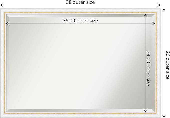 Amanti Art White Wall Mirror 26x38 Morgan White Gold Rectangle Bathroom Mirror for Wall Decor Living Room, Large Modern Wood Frame, Hangs Horizonally and Vertically, Bathroom Decor, Beveled Edge