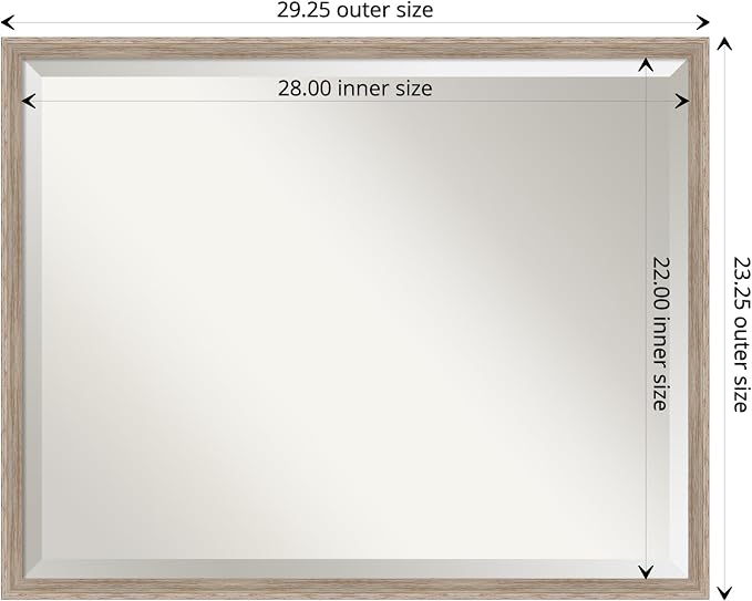 Amanti Art White Wall Mirror 23x29 Hardwood Wedge White Wash Rectangle Bathroom Mirror for Wall Decor Living Room, Large Country Rustic Wood Frame, Hangs Horizonally and Vertically, Bathroom Decor,
