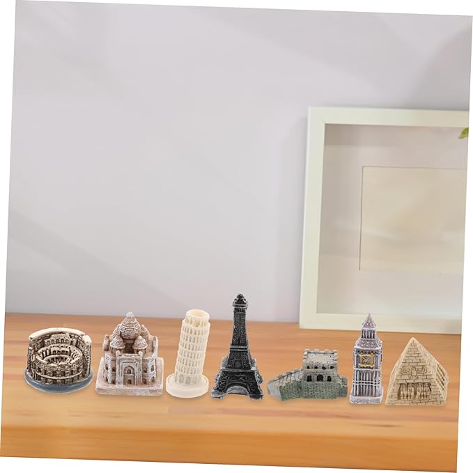 BESPORTBLE 7Pcs Miniature Architecture Model Kit Resin Building Sculptures of Famous Landmarks Decoration for Weddings and Events Includes Eiffel Tower More