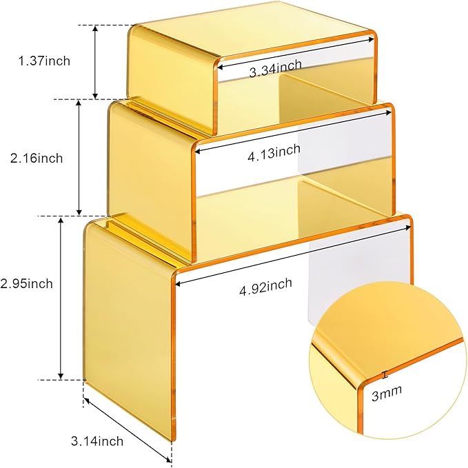 Chuangdi 2 Sets Acrylic Display Risers, Product Stand, Jewelry Display Riser Shelf Showcase Fixtures for Dessert Cupcake Candy Figure Treat Action Showcase(Gold,Small Set)
