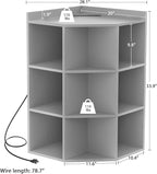 Aheaplus Corner Cabinet, Corner Storage with USB Ports and Outlets, Corners Cube Toy Storage for Small Space, Wooden Corners Cubby Bookshelf with 9 Cubes for Playroom, Bedroom, Living Room, Grey