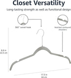 Amazon Basics Non-Slip Shirt Clothes Hangers Velvet, Space-Saving Slim, Sturdy, Pack of 100, Gray/Silver