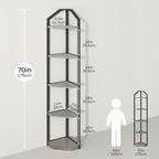 Fun Memories 5 Tier Corner Shelf, 70” Corner Shelf Stand, Corner Bookshelf Plant Stand, Storage Shelf for Bathroom, Living Room, Kitchen,Grey Home Office, Grey