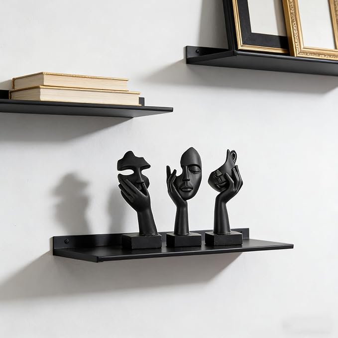 3 Pcs Thinker Small Statue Set - Black Art Abstract Home Accent Figurines for Decor Bedroom, Shelves, Living Room Coffee Table, Office Desktop (3 Pcs Black, 6")