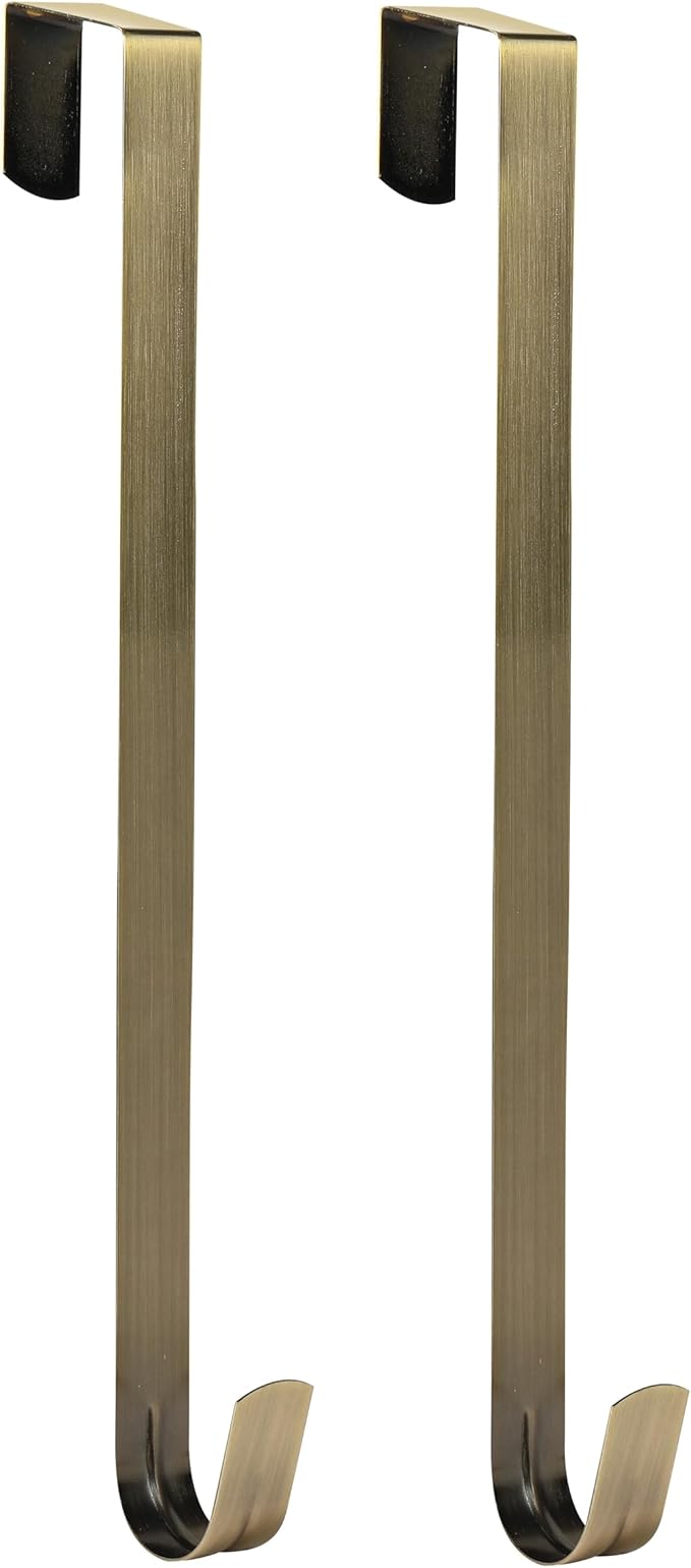 Wreath Hanger for Front Door, Slim Over The Door Hook, Easy to Use and Reusable Holiday Wreath Holder for Christmas, Thanksgiving, Halloween and Daily Décor(15" Bronze, 2)