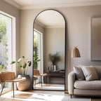 Dewfig Full Length Mirror, 71"*26" Arched Full Body Mirror with Stand, Large Floor Mirrors for Leaning or Hanging, Big Mirrors for Bedroom, Living Room,Dressing Room, Aluminum Alloy Frame, Black