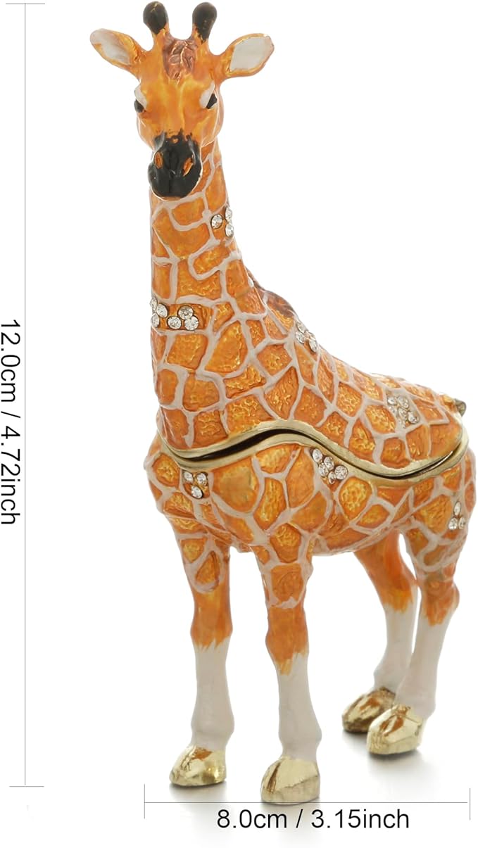 Hand Painted Trinket Box for Home Decor Accents, Enamel Hinged Jewelry Box for Bookshelf Office Table Desk Decoration, Classical Figurine Collectible Keepsake Animal Sculptures (Giraffe-Yellow)