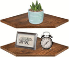 Homode Corner Shelf Wall Mount, Set of 2 Floating Corner Shelf Organizer for TV Accessories, Speaker, Cable Box, Game Console, Storage for Bathroom Kitchen Living Room Bedroom, Rustic Brown