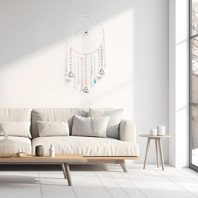 Artilady Dream Catchers with Crystals - Large White Boho Moon Dream Catcher Wall Decor House Decorations for Home Girls Kids Baby Bedroom Room Decor Christmas Birthday Teen Girl Boys Gifts