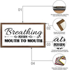 Family Lettering 12x22in Wood Framed Sign with Encouragement Quote Breathing Perform Mouth to Mouth Apricot Frame Wooden Plaque Housewarming Gift for Cottage Office Farmhouse Porch Wall Decor