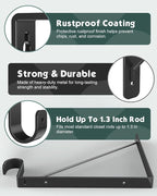 2 Pack Closet Rod Bracket, Heavy Duty Closet Rod Support with Rod Holder, Wall Mounted Closet Shelf Brackets with Triangle Stabilizing Design for Closet, Bathroom and Kitchen, Black
