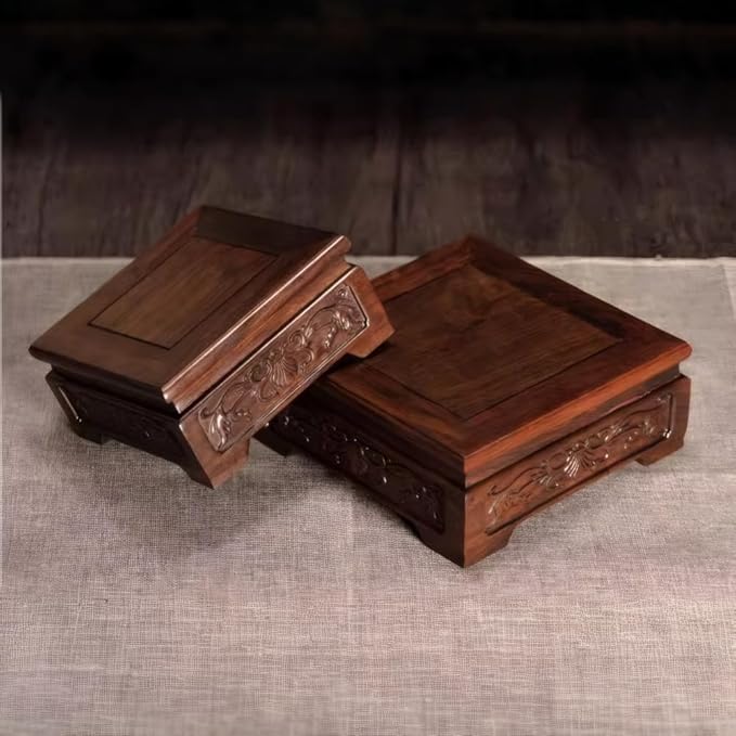 GOLDY&WENDY Vintage Indoor Home Decor Display Stand Square Solid Wood Black Catalpa Vase Plant Teapot Pedestal Base