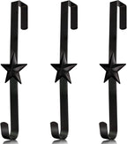 3 Pcs 15 Inch Wreath Hanger for Front Door Star Pattern Garland Hanger Over The Door Metal Door Wreath Decoration Hanger Hook for Various Festive Wreaths Hanging Towels Coats Etc (Black)