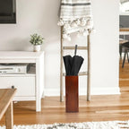 OUNONA Solid Wood Umbrella Stand Elegant Entryway Organizer for Indoor and Outdoor Use Heavy Duty Umbrella Holder for Lobbies Dark Walnut