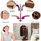 Suit Valet Stand with Tray, Wood Valet Stand for Men, Floor Standing Clothes Valet Stand, Valet Stand for Office Living Room Bed Room 44.4X30X112.2CM (Walnut)