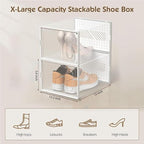 12 Packs Clear Plastic Shoebox With Magnetic Door, X-Large(14"× 10" × 7") Stackable Shoe Box Storage With Lids, Multifunctional Sneaker Containers, Toy Storage, Space-Saving Shoe Rack White