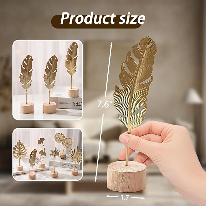 Gold Leaf Home Decor Set - Metal Leaves Statues, Modern Artistic Sculptures for Living Room, Office, Shelf & Home Decorative, Handmade 3D Botanical Accents (Monstera, Ginkgo, Snowflake, 3PCS)
