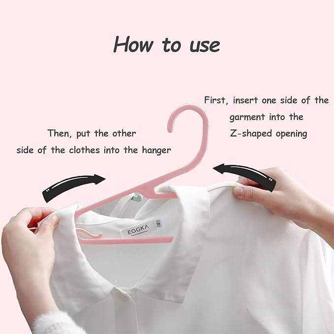 Plastic Blouse Hangers for Women, Short Neck Hangers for Closet, Z-Shape Shirt Hanger 16.5", Cute Clothes Hanger for Adults Suit, Hoody, Coat, Jacket, Dress, Percha Pink 20pcs